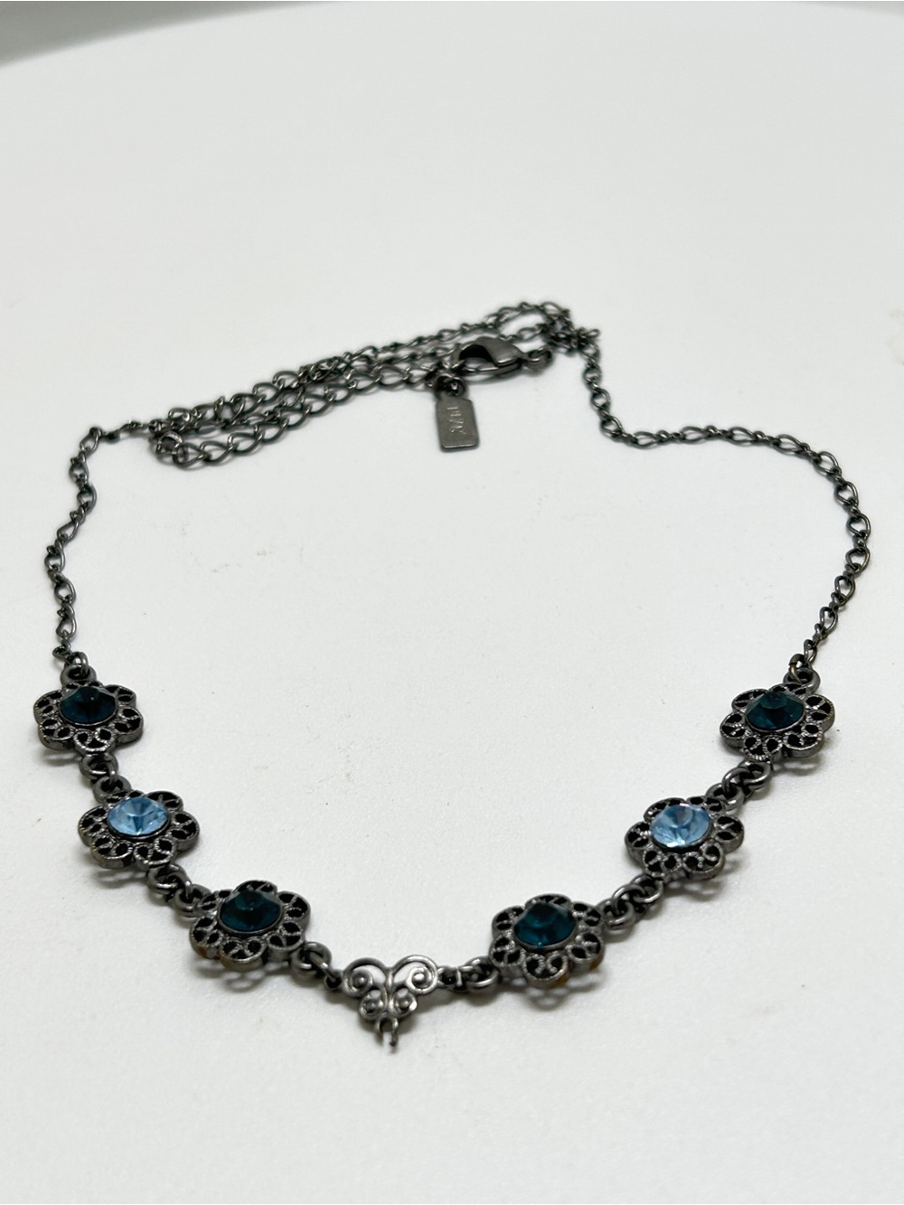 1928, Silver And Blue Crystal Short Necklace, Feminine Piece